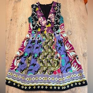 ETRO Mixed Print Deep V-neck dress size 45 EUC